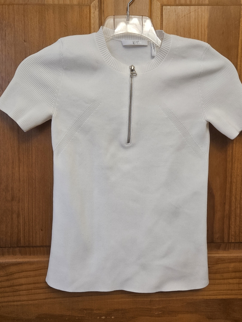 Helmut Lang Short Sleeve Ribbed Quarter-Zip Knit Top Womens Small Ivory